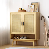 Thumbnail for Artiss Shoe Cabinet Rattan Shoes Storage Rack Organiser Wooden Cupboard Shelf