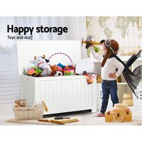 Thumbnail for Keezi Kids Wooden Toy Chest Storage Blanket Box White Children Room Organiser