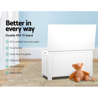 Thumbnail for Keezi Kids Wooden Toy Chest Storage Blanket Box White Children Room Organiser