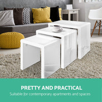 Thumbnail for Artiss Nesting Coffee Table Set of 3 Glossy White