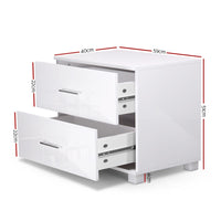 Thumbnail for Artiss Bedside Table 2 Drawers High Gloss - ZARA White