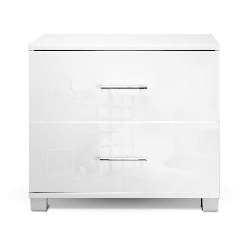 Artiss Bedside Table 2 Drawers High Gloss - ZARA White