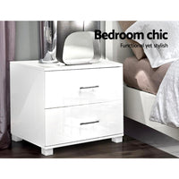 Thumbnail for Artiss Bedside Table 2 Drawers High Gloss - ZARA White