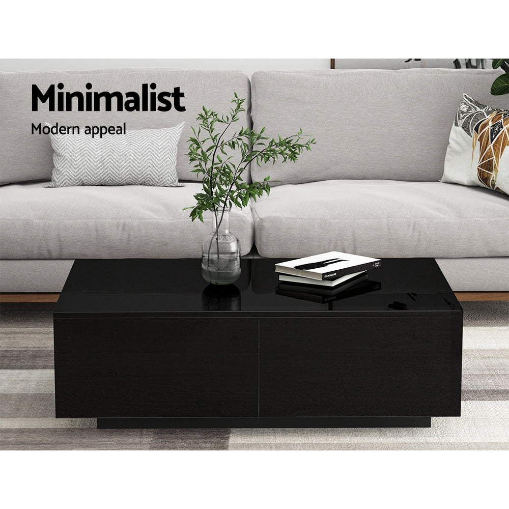 Artiss Modern Coffee Table 4 Storage Drawers High Gloss Living Room Furniture Black