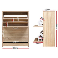 Thumbnail for Artiss Shoe Cabinet Shoes Storage Rack 24 Pairs Organiser Shelf Cupboard Oak