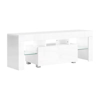 Thumbnail for Artiss 130cm RGB LED TV Stand Cabinet Entertainment Unit Gloss Furniture Drawer Tempered Glass Shelf White