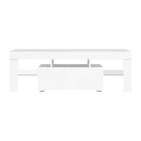 Thumbnail for Artiss 130cm RGB LED TV Stand Cabinet Entertainment Unit Gloss Furniture Drawer Tempered Glass Shelf White