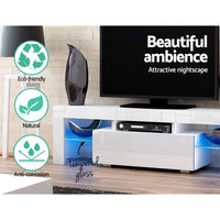 Thumbnail for Artiss 130cm RGB LED TV Stand Cabinet Entertainment Unit Gloss Furniture Drawer Tempered Glass Shelf White