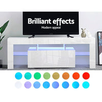 Thumbnail for Artiss 130cm RGB LED TV Stand Cabinet Entertainment Unit Gloss Furniture Drawer Tempered Glass Shelf White