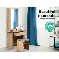 Thumbnail for Artiss Dressing Table Mirror Stool Mirror Jewellery Cabinet Makeup Storage Wood