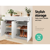 Thumbnail for Artiss 120cm Shoe Cabinet Shoes Storage Rack High Gloss Cupboard White Drawers