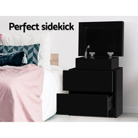 Thumbnail for Artiss Bedside Tables 2 Drawers Side Table Storage Nightstand Black Bedroom Wood