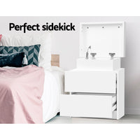 Thumbnail for Artiss Bedside Tables 2 Drawers Side Table Storage Nightstand White Bedroom Wood