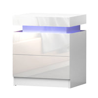 Thumbnail for Artiss Bedside Tables Side Table Drawers RGB LED High Gloss Nightstand White