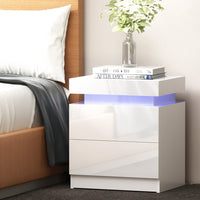 Thumbnail for Artiss Bedside Tables Side Table Drawers RGB LED High Gloss Nightstand White