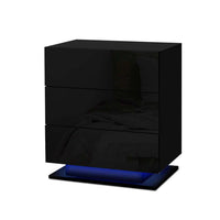 Thumbnail for Artiss Bedside Tables Side Table RGB LED Lamp 3 Drawers Nightstand Gloss Black