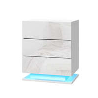 Thumbnail for Artiss Bedside Tables Side Table RGB LED Lamp 3 Drawers Nightstand Gloss White