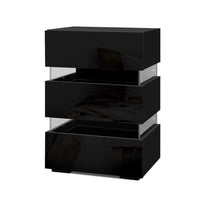 Thumbnail for Artiss Bedside Table Side Unit RGB LED Lamp 3 Drawers Nightstand Gloss Furniture Black