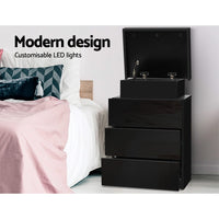 Thumbnail for Artiss Bedside Tables Side Table 3 Drawers RGB LED High Gloss Nightstand Black
