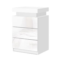 Thumbnail for Artiss Bedside Tables Side Table 3 Drawers RGB LED High Gloss Nightstand White