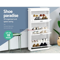 Thumbnail for Artiss Shoe Cabinet 18 Pairs 3-tier White Sena