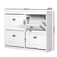 Thumbnail for Artiss Shoe Cabinet Shoes Storage Rack Organiser White Shelf Drawer Cupboard 24 Pairs