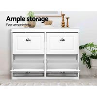 Thumbnail for Artiss Shoe Cabinet Shoes Storage Rack Organiser White Shelf Drawer Cupboard 24 Pairs