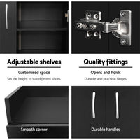 Thumbnail for Artiss 2 Doors Shoe Cabinet Storage Cupboard - Black