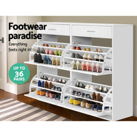 Thumbnail for Artiss 36 Pairs Shoe Cabinet Rack Organisers Storage Shelf Drawer Cupboard White