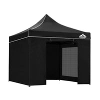 Thumbnail for Instahut Gazebo Pop Up Marquee 3x3m Folding Wedding Tent Gazebos Shade Black