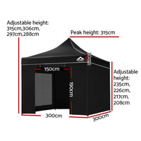 Thumbnail for Instahut Gazebo Pop Up Marquee 3x3m Folding Wedding Tent Gazebos Shade Black