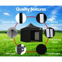 Thumbnail for Instahut Gazebo Pop Up Marquee 3x3m Folding Wedding Tent Gazebos Shade Black