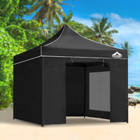 Thumbnail for Instahut Gazebo Pop Up Marquee 3x3m Folding Wedding Tent Gazebos Shade Black