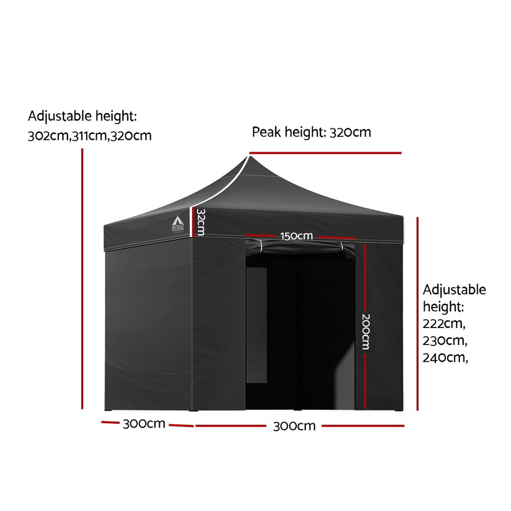 Instahut Gazebo Pop Up Marquee 3x3m Folding Wedding Tent Gazebos Shade Black