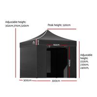 Thumbnail for Instahut Gazebo Pop Up Marquee 3x3m Folding Wedding Tent Gazebos Shade Black