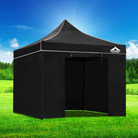 Thumbnail for Instahut Gazebo Pop Up Marquee 3x3m Folding Wedding Tent Gazebos Shade Black