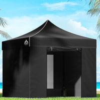 Thumbnail for Instahut Gazebo Pop Up Marquee 3x3m Folding Wedding Tent Gazebos Shade Black