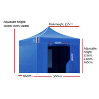 Thumbnail for Instahut Gazebo Pop Up Marquee 3x3m Folding Wedding Tent Gazebos Shade Blue