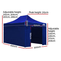 Thumbnail for Instahut Gazebo Pop Up Marquee 3x4.5m Folding Wedding Tent Gazebos Shade Blue