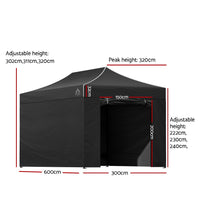 Thumbnail for Instahut Gazebo Pop Up Marquee 3x6m Folding Wedding Tent Gazebos Shade Black