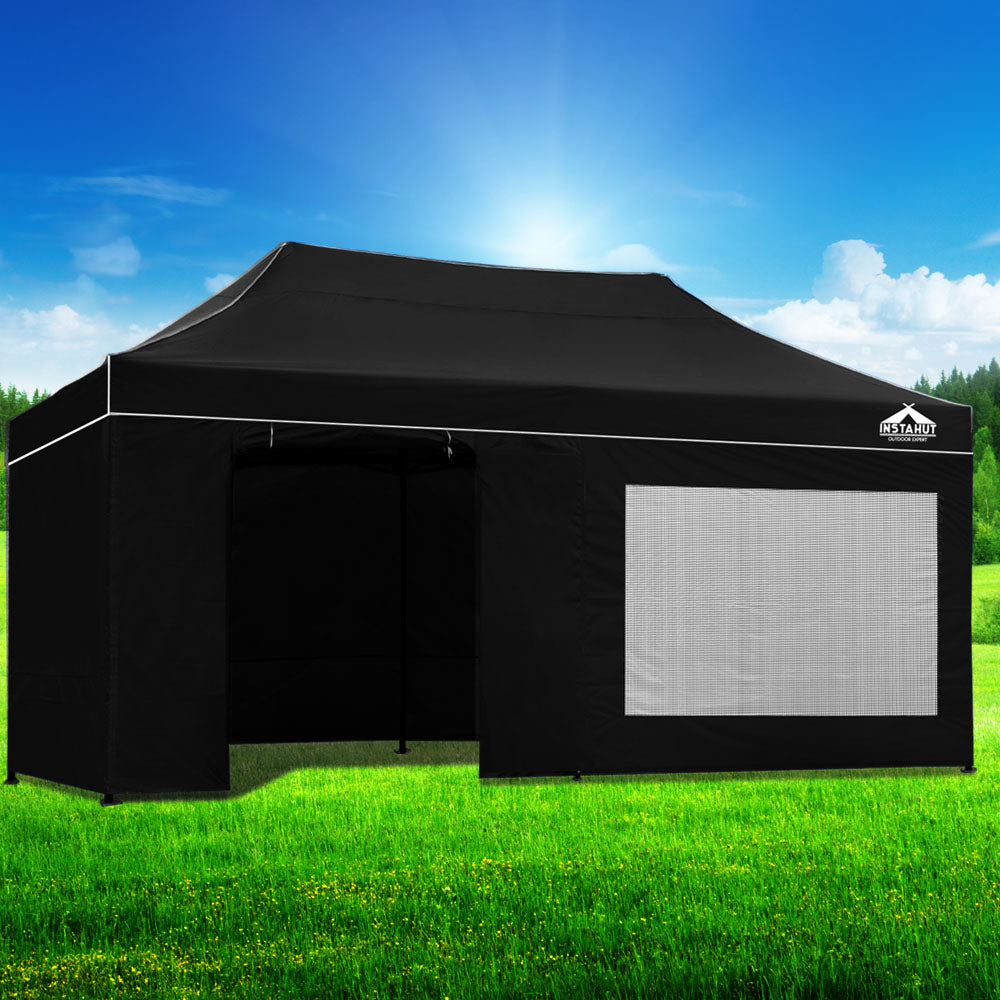 Instahut Gazebo Pop Up Marquee 3x6m Folding Wedding Tent Gazebos Shade Black