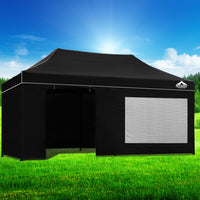 Thumbnail for Instahut Gazebo Pop Up Marquee 3x6m Folding Wedding Tent Gazebos Shade Black