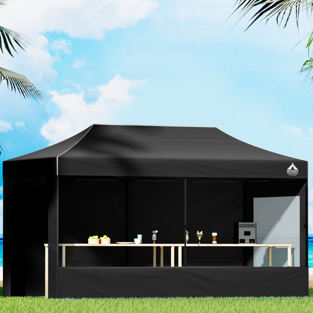 Instahut Gazebo Pop Up Marquee 3x6m Folding Wedding Tent Gazebos Shade Black