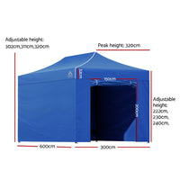 Thumbnail for Instahut Gazebo Pop Up Marquee 3x6m Folding Wedding Tent Gazebos Shade Blue