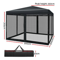 Thumbnail for Instahut Gazebo Pop Up Marquee 3x3 Wedding Side Mesh Wall Outdoor Gazebos Black