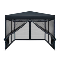 Thumbnail for Instahut Gazebo Pop Up Marquee 3x3 Wedding Side Mesh Wall Outdoor Gazebos Black