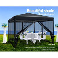 Thumbnail for Instahut Gazebo Pop Up Marquee 3x3 Wedding Side Mesh Wall Outdoor Gazebos Black