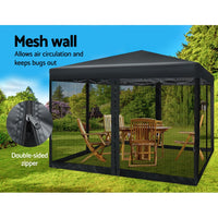 Thumbnail for Instahut Gazebo Pop Up Marquee 3x3 Wedding Side Mesh Wall Outdoor Gazebos Black