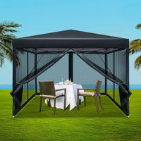 Thumbnail for Instahut Gazebo Pop Up Marquee 3x3 Wedding Side Mesh Wall Outdoor Gazebos Black