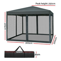 Thumbnail for Instahut Gazebo Pop Up Marquee 3x3 Wedding Side Mesh Wall Outdoor Gazebos Grey